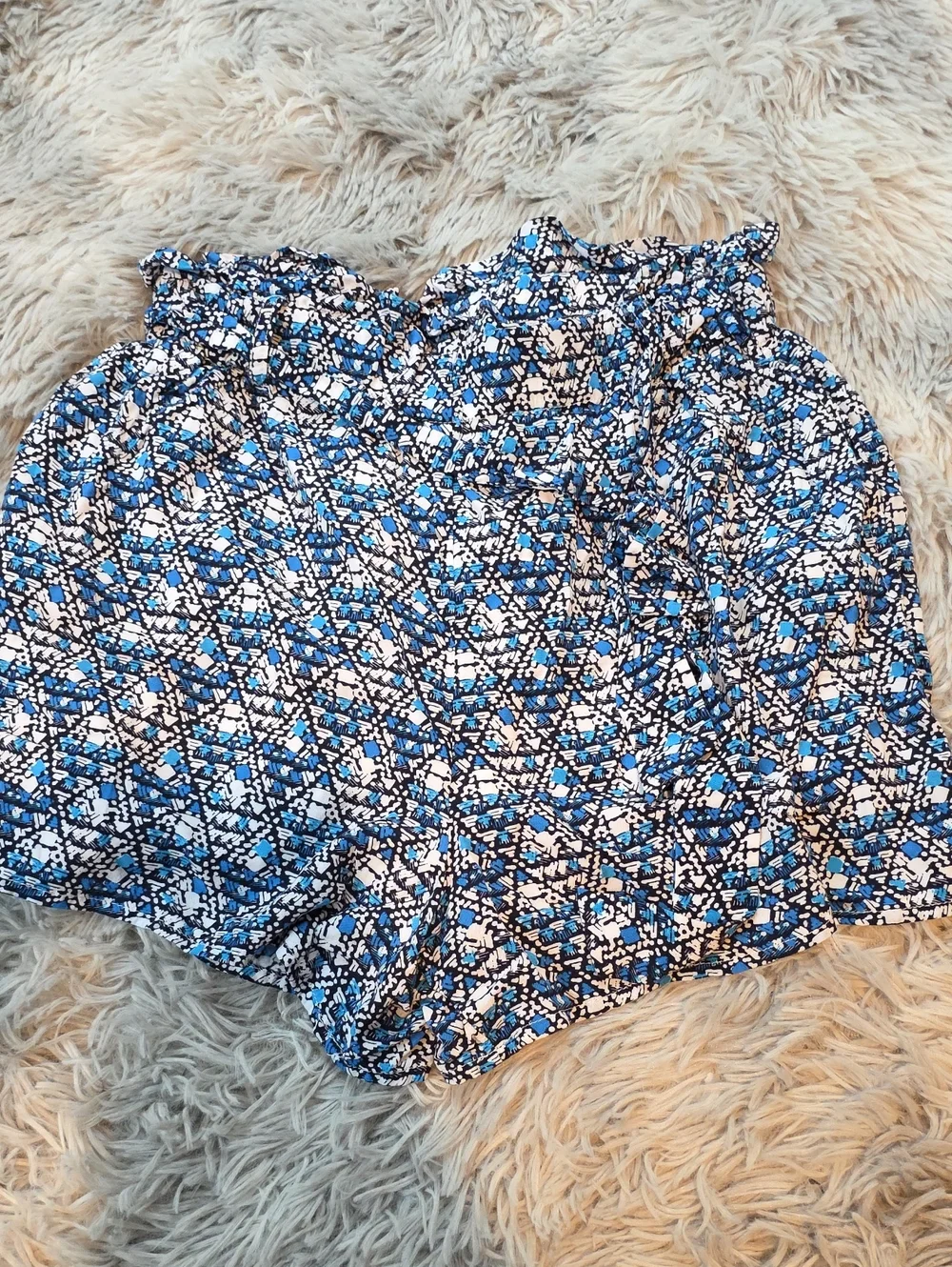 Blue Rain Blue and White Printed Elastic Waist Cargo Shorts